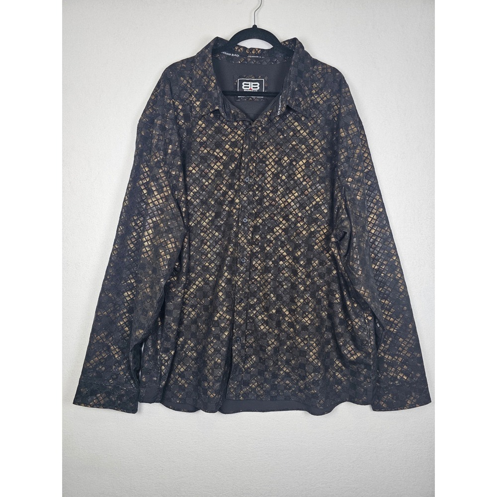 Glam Benjamin Black Button Down Shirt Mens 4X Black Gold Metallic Geometric